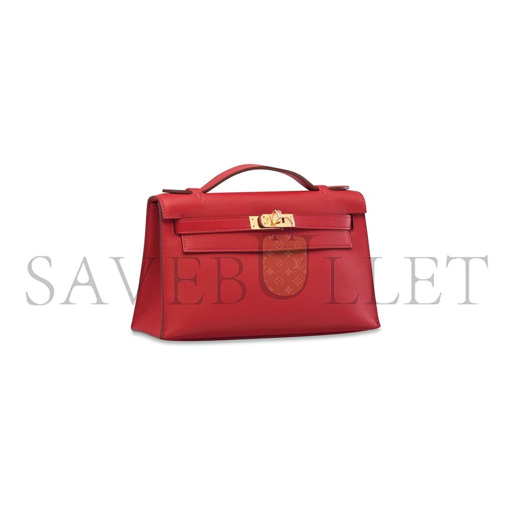 H**mes leather kelly pochette with gold hardware (22*14*7cm)